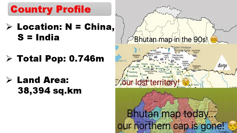 Country Profile Ø Location: N = China, S = India Ø Total Pop: 0.