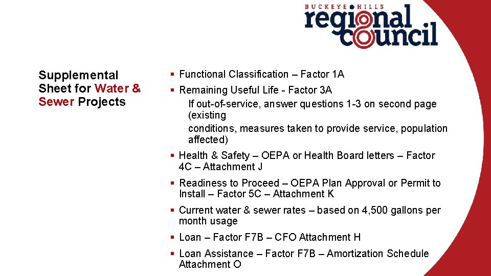 Supplemental Sheet for Water & Sewer Projects § Functional Classification – Factor 1 A