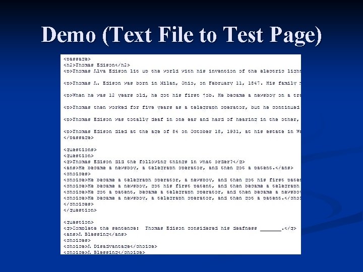 Demo (Text File to Test Page) 