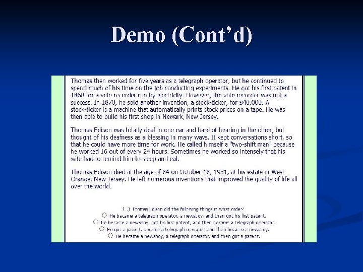 Demo (Cont’d) 