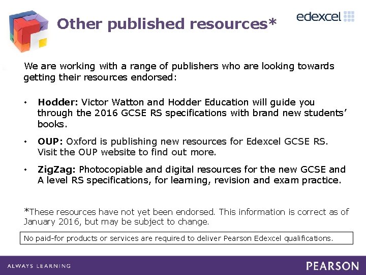 Other published resources* We are working with a range of publishers who are looking