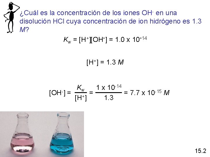 ¿Cuál es la concentración de los iones OH- en una disolución HCl cuya concentración