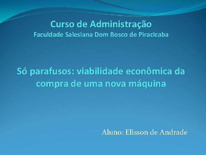 Curso de Administração Faculdade Salesiana Dom Bosco de Piracicaba Só parafusos: viabilidade econômica da