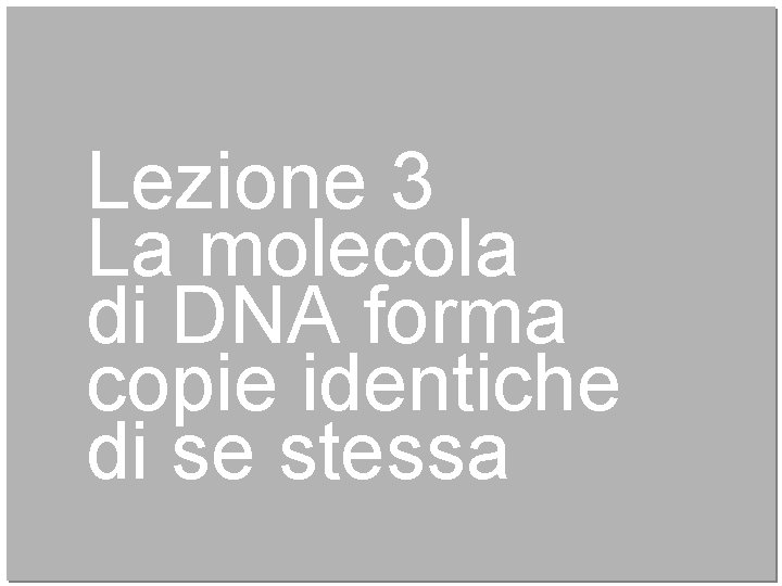 Lezione 3 La molecola di DNA forma copie identiche di se stessa 