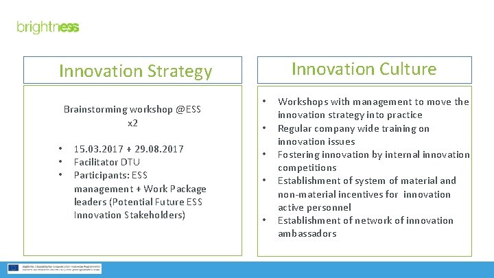 Innovation Culture Innovation Strategy Brainstorming workshop @ESS x 2 • • • 15. 03.