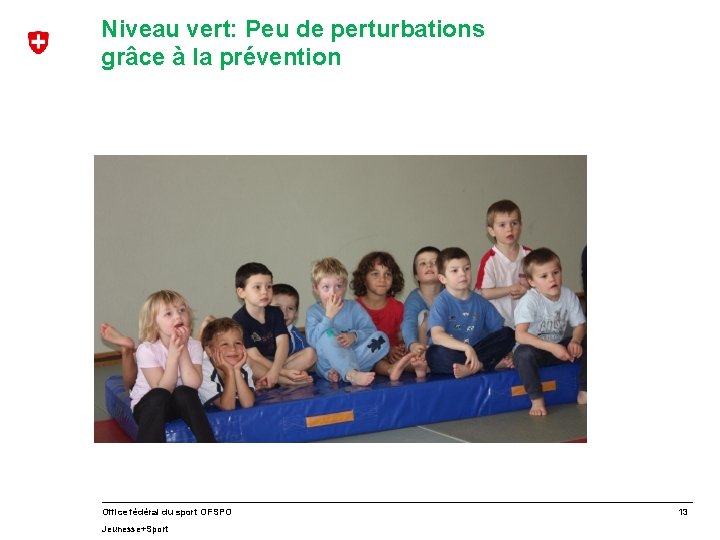 Niveau vert: Peu de perturbations grâce à la prévention Office fédéral du sport OFSPO