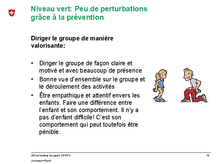 Niveau vert: Peu de perturbations grâce à la prévention Diriger le groupe de manière