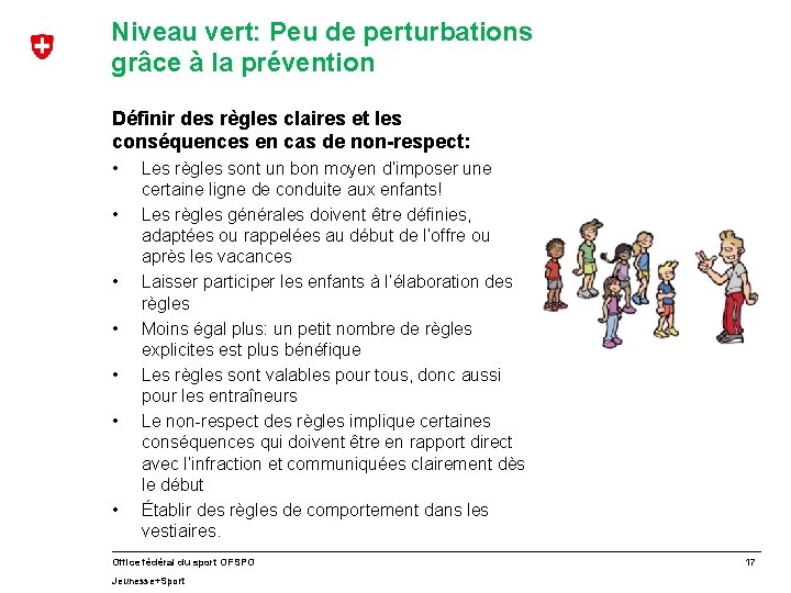 Niveau vert: Peu de perturbations grâce à la prévention Définir des règles claires et