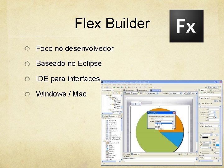 Flex Builder Foco no desenvolvedor Baseado no Eclipse IDE para interfaces Windows / Mac
