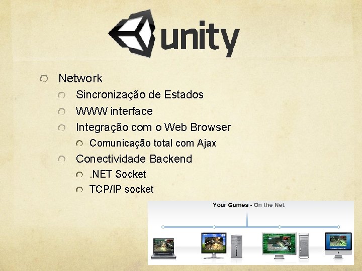 Network Sincronização de Estados WWW interface Integração com o Web Browser Comunicação total com