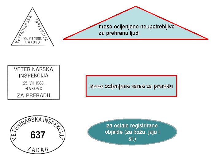 meso ocijenjeno neupotrebljivo za prehranu ljudi meso ocijenjeno samo za preradu za ostale registrirane