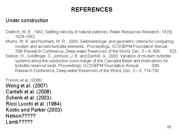 REFERENCES Under construction Dietrich, W. E. , 1982, Settling velocity of natural particles, Water