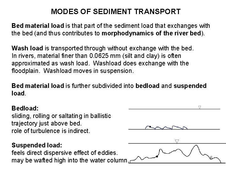 MODES OF SEDIMENT TRANSPORT Bed material load is that part of the sediment load