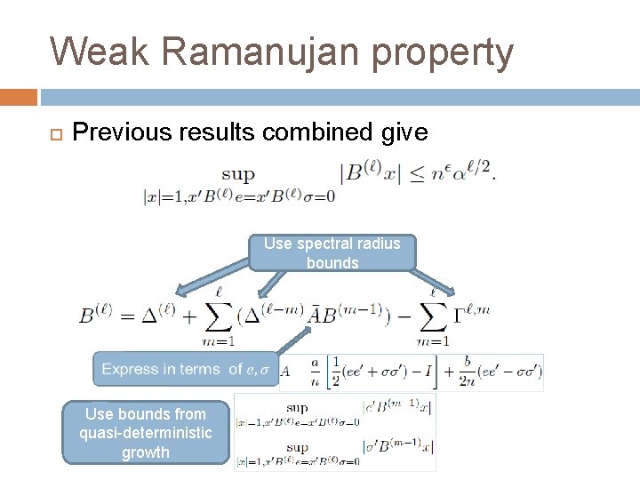 Weak Ramanujan property Previous results combined give Use spectral radius bounds Use bounds from