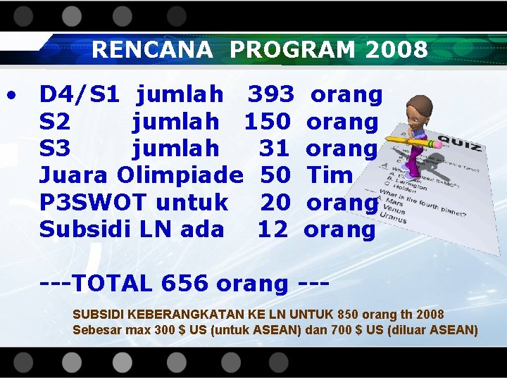 RENCANA PROGRAM 2008 • D 4/S 1 jumlah 393 S 2 jumlah 150 S