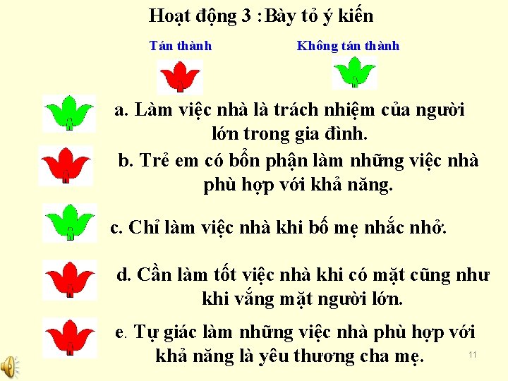 Hoạt động 3 : Bày tỏ ý kiến Tán thành Không tán thành a.