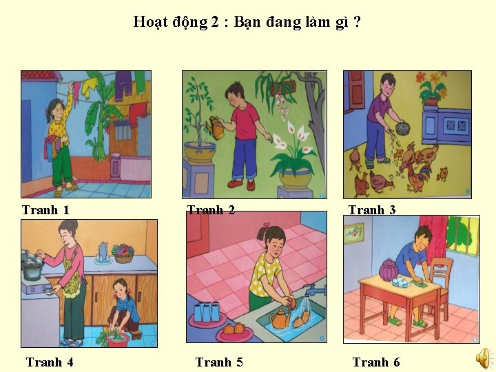 Hoạt động 2 : Bạn đang làm gì ? Tranh 1 Tranh 4 Tranh