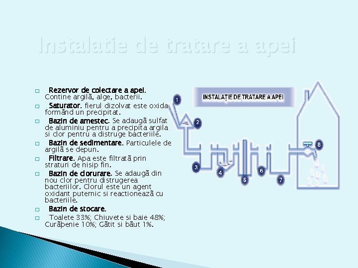 Instalatie de tratare a apei � � � � Rezervor de colectare a apei.