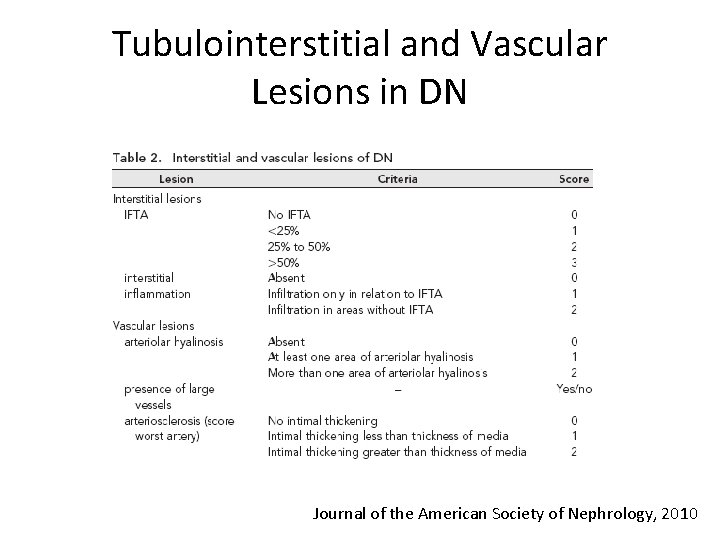 Tubulointerstitial and Vascular Lesions in DN Journal of the American Society of Nephrology, 2010