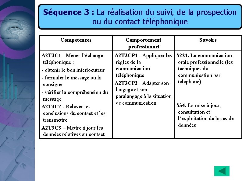 Séquence 3 : La réalisation du suivi, de la prospection ou du contact téléphonique