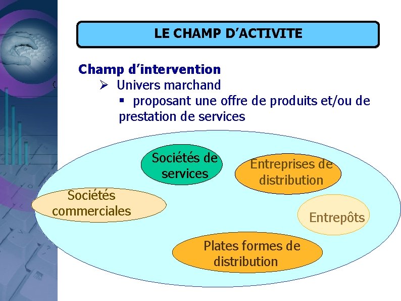 LE CHAMP D’ACTIVITE Champ d’intervention Ø Univers marchand proposant une offre de produits et/ou