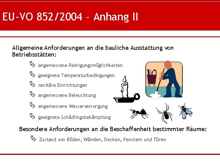 EU-VO 852/2004 – Anhang II Allgemeine Anforderungen an die bauliche Ausstattung von Betriebsstätten: Ä