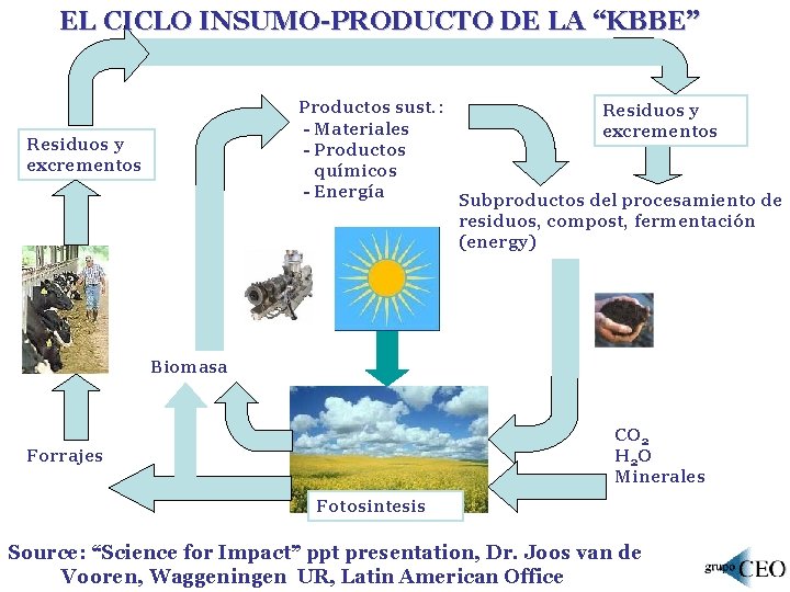 EL CICLO INSUMO-PRODUCTO DE LA “KBBE” Productos sust. : Residuos y - Materiales excrementos