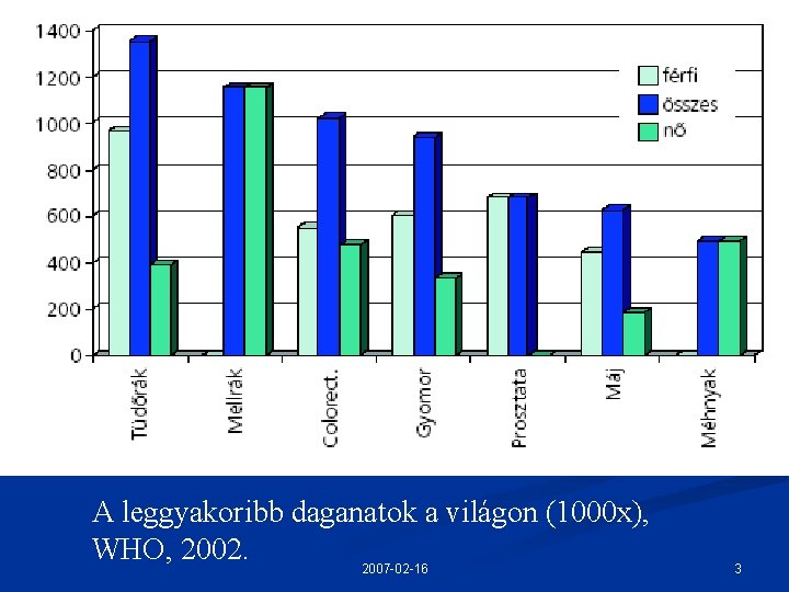 A leggyakoribb daganatok a világon (1000 x), WHO, 2002. 2007 -02 -16 3 