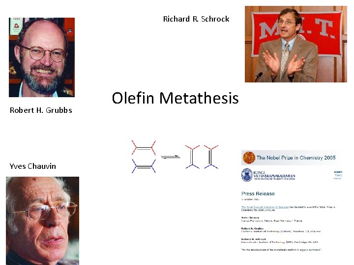 Richard R. Schrock Robert H. Grubbs Yves Chauvin Olefin Metathesis 