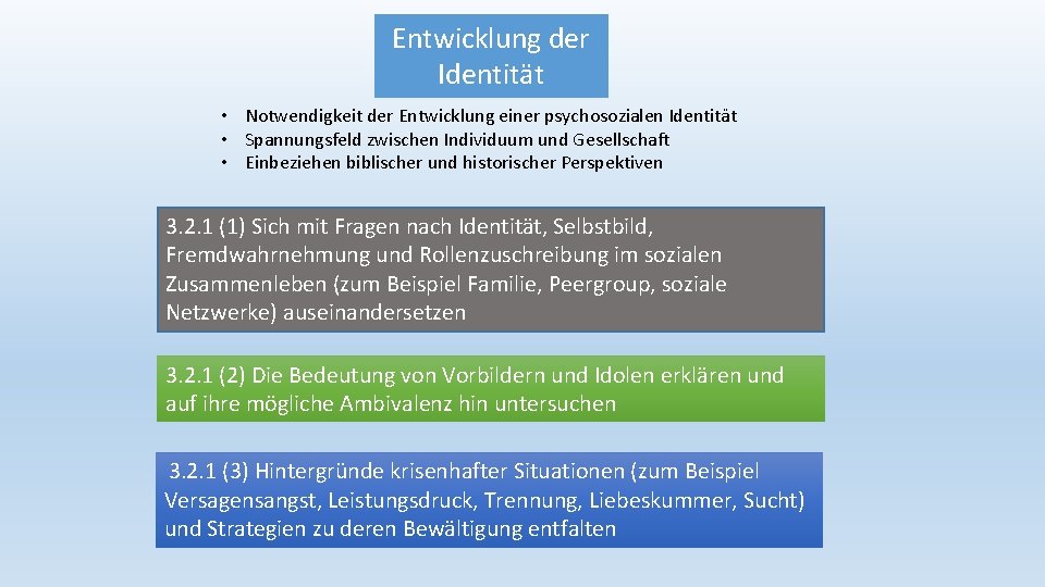 Entwicklung der Identität • Notwendigkeit der Entwicklung einer psychosozialen Identität • Spannungsfeld zwischen Individuum