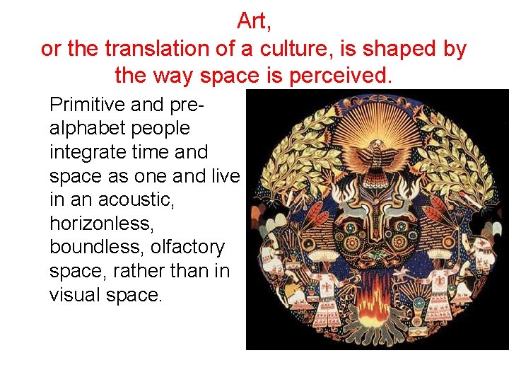 Art, or the translation of a culture, is shaped by the way space is