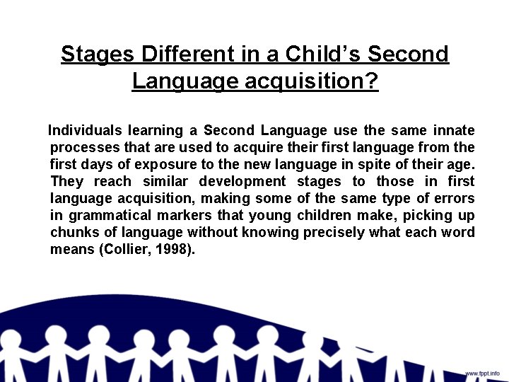 Stages Different in a Child’s Second Language acquisition? Individuals learning a Second Language use