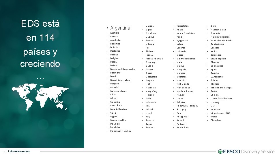 EDS está en 114 países y creciendo … 5 | discovery. ebsco. com •