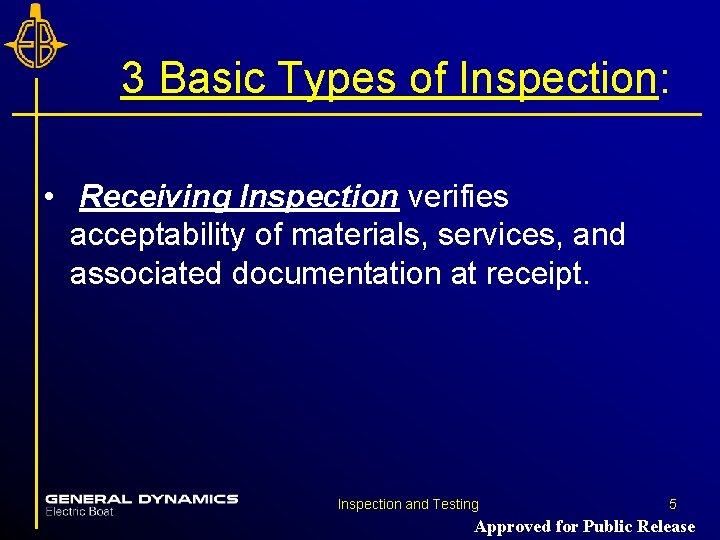 3 Basic Types of Inspection: • Receiving Inspection verifies acceptability of materials, services, and 3 Basic Types of Inspection: • Receiving Inspection verifies acceptability of materials, services, and
