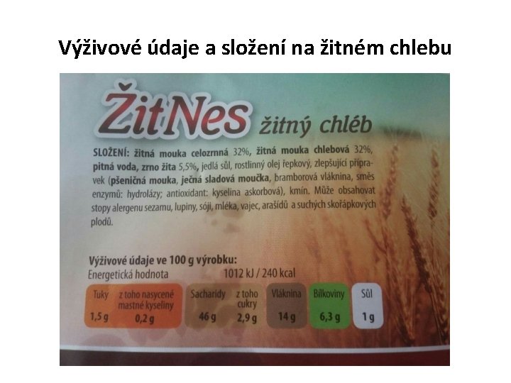 Výživové údaje a složení na žitném chlebu 