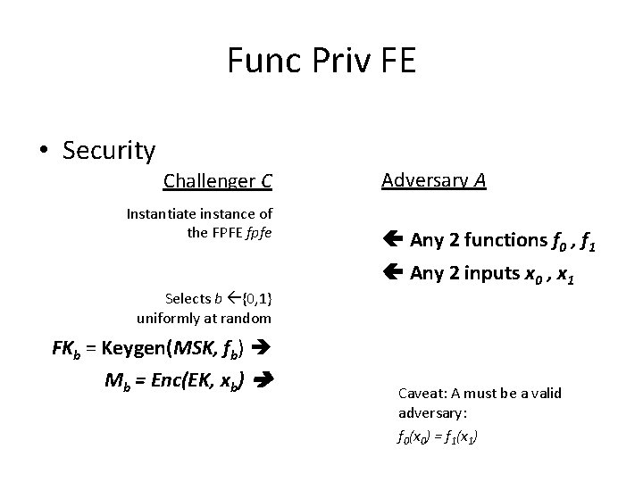 Func Priv FE • Security Challenger C Instantiate instance of the FPFE fpfe Selects