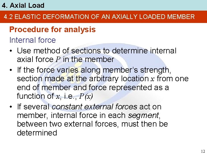 4. Axial Load 4. 2 ELASTIC DEFORMATION OF AN AXIALLY LOADED MEMBER Procedure for