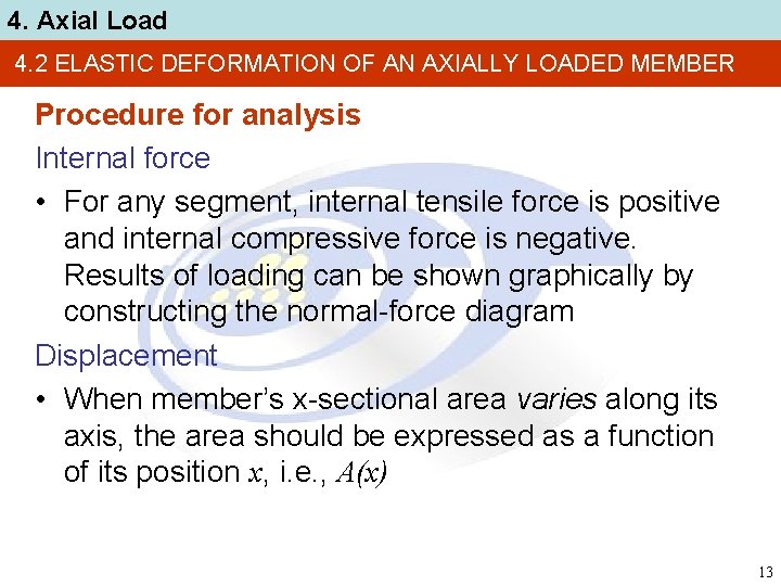 4. Axial Load 4. 2 ELASTIC DEFORMATION OF AN AXIALLY LOADED MEMBER Procedure for