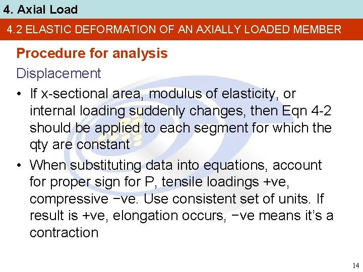 4. Axial Load 4. 2 ELASTIC DEFORMATION OF AN AXIALLY LOADED MEMBER Procedure for