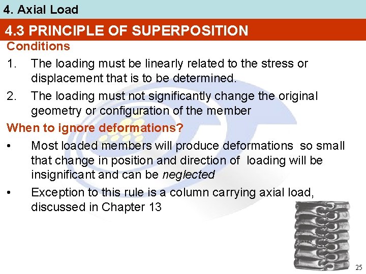 4. Axial Load 4. 3 PRINCIPLE OF SUPERPOSITION Conditions 1. The loading must be