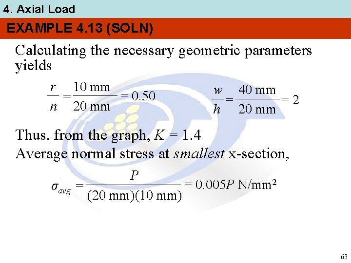 4. Axial Load EXAMPLE 4. 13 (SOLN) Calculating the necessary geometric parameters yields r