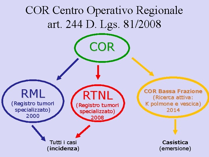 COR Centro Operativo Regionale art. 244 D. Lgs. 81/2008 COR RML (Registro tumori specializzato)