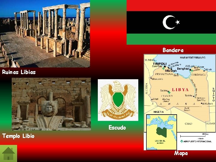 Bandera Ruinas Libias Escudo Templo Libio Mapa 