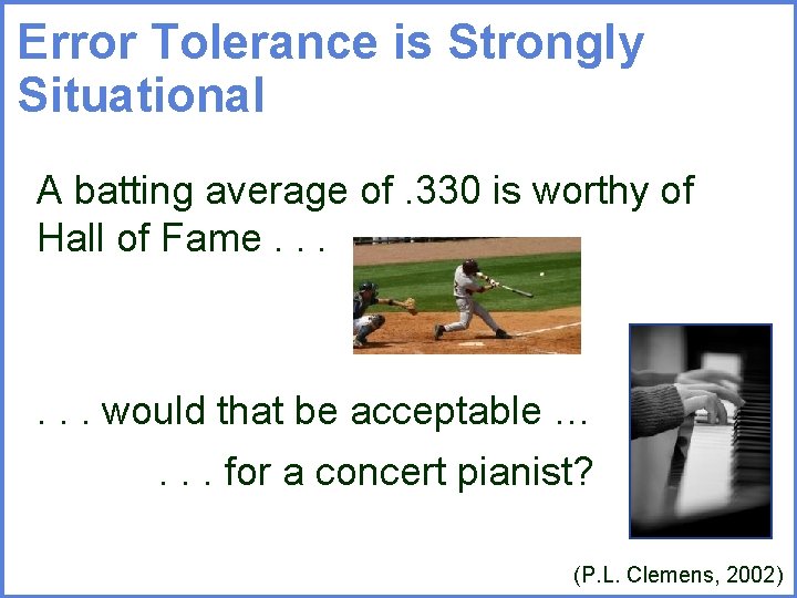 Error Tolerance is Strongly Situational A batting average of. 330 is worthy of Hall