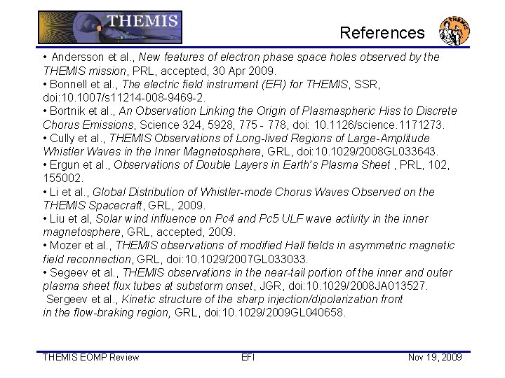 References • Andersson et al. , New features of electron phase space holes observed