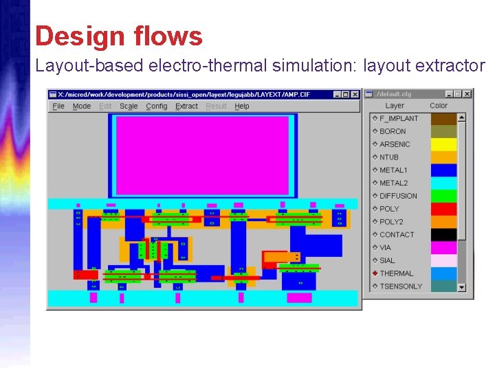 Design flows Layout-based electro-thermal simulation: layout extractor 