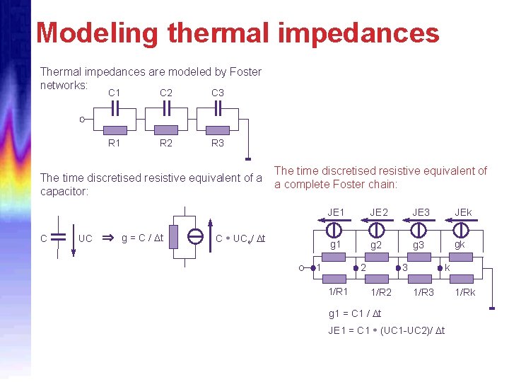 Modeling thermal impedances Thermal impedances are modeled by Foster networks: C 1 C 2