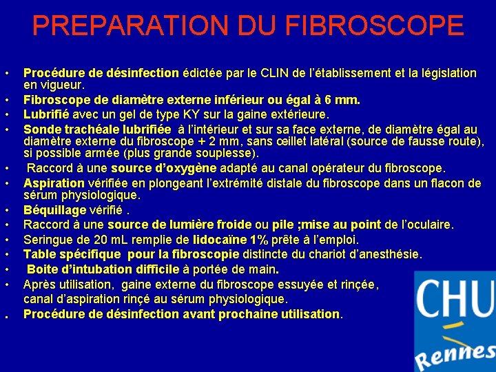 PREPARATION DU FIBROSCOPE • • • . Procédure de désinfection édictée par le CLIN