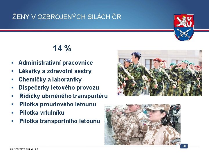 ŽENY V OZBROJENÝCH SILÁCH ČR 14 % § § § § Administrativní pracovnice Lékařky