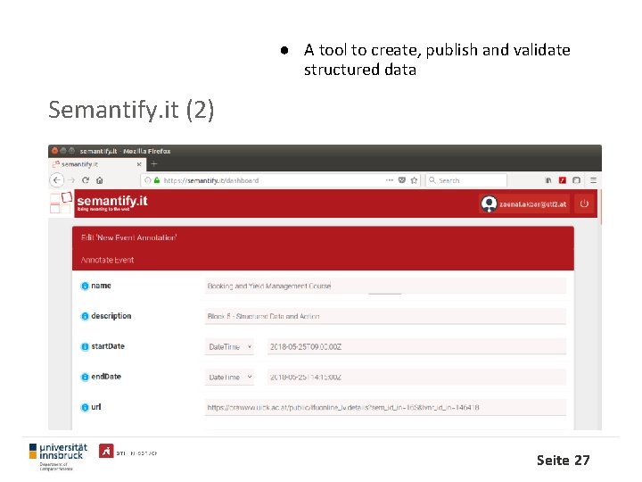 ● A tool to create, publish and validate structured data Semantify. it (2) Seite
